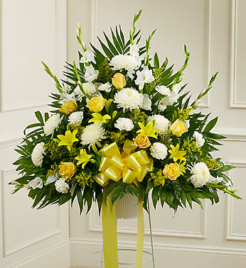 Heartfelt Sympathies Yellow Standing Basket